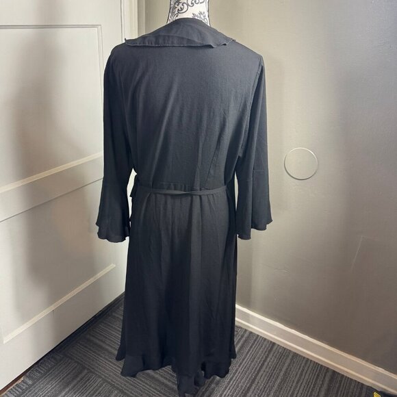 Outrageous Fortune Plus ruffle wrap dress with fluted sleeve in black - Picture 9 of 11